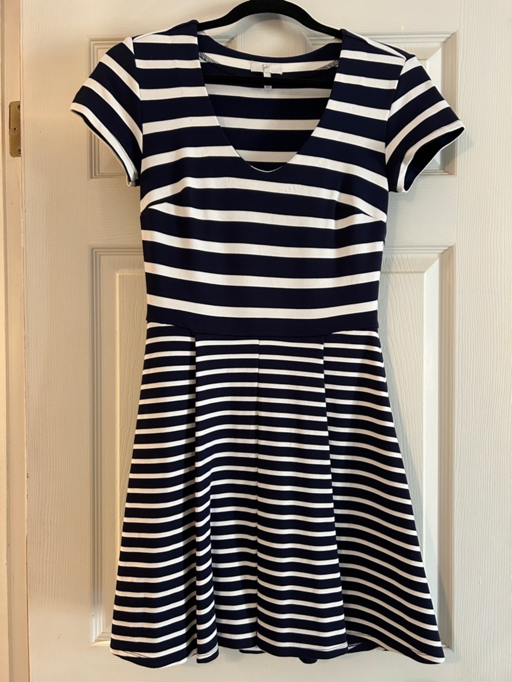 Joie Navy and White Striped Short-Sleeve Fit & Flare Mini Dress